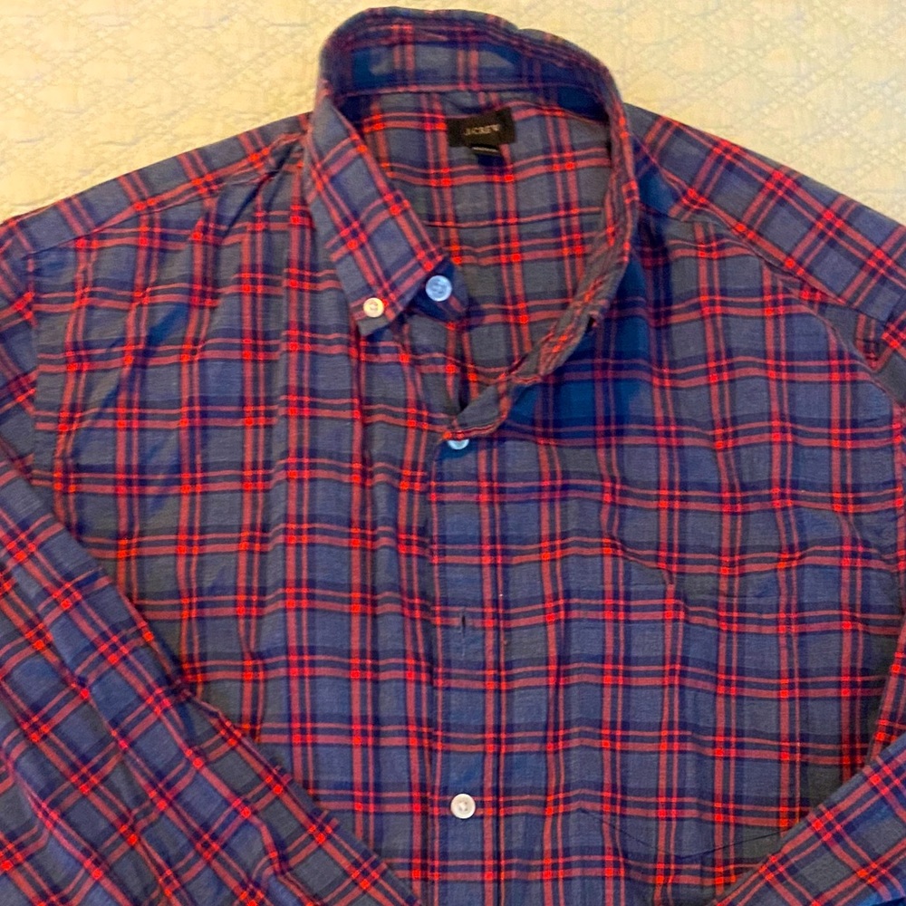 Blue and red plaid cotton shirt